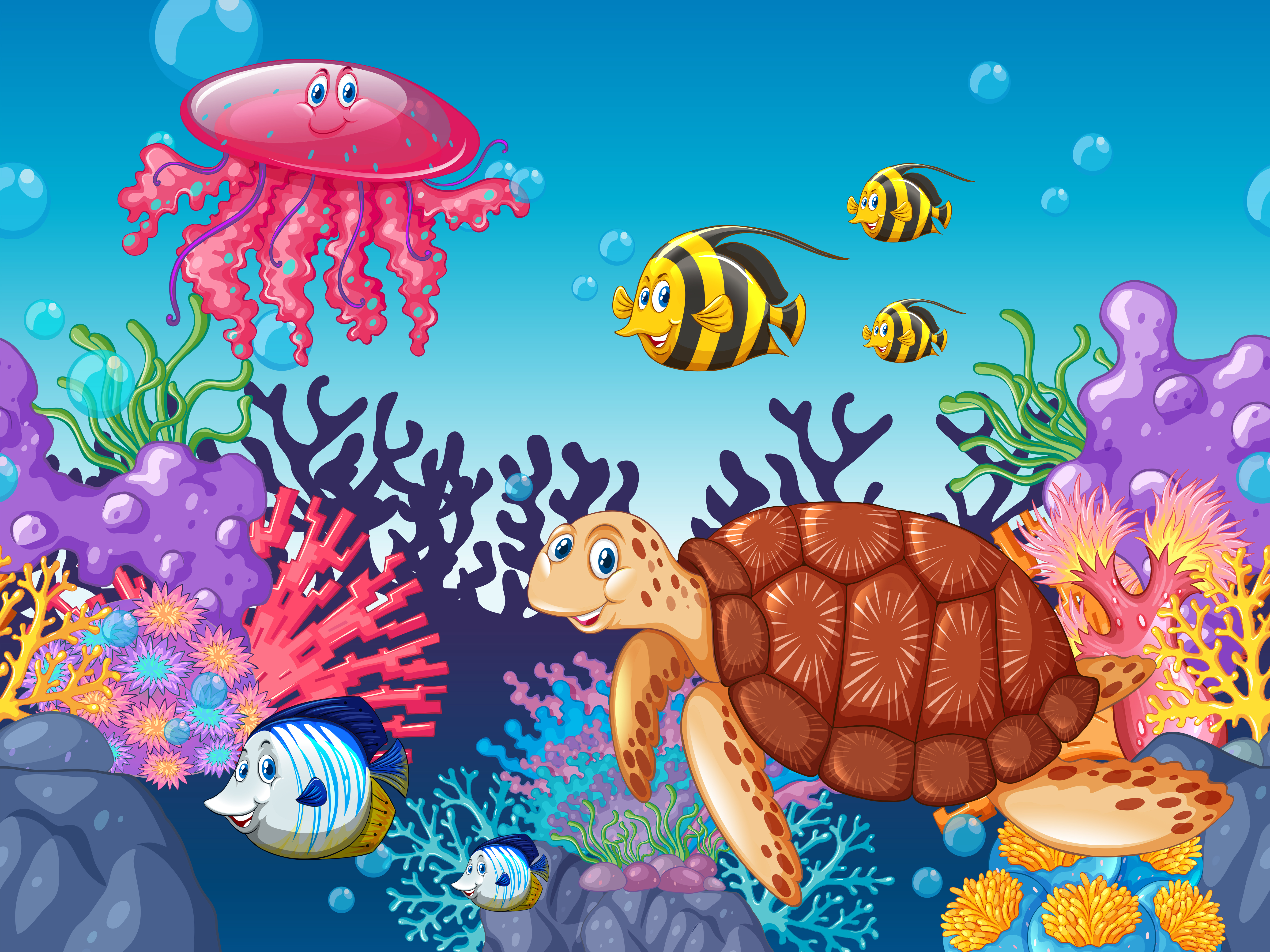 Download Cartoon sea animals swimming under the ocean - Download ...