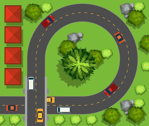 Aerial view of cars  driving around the circle vector