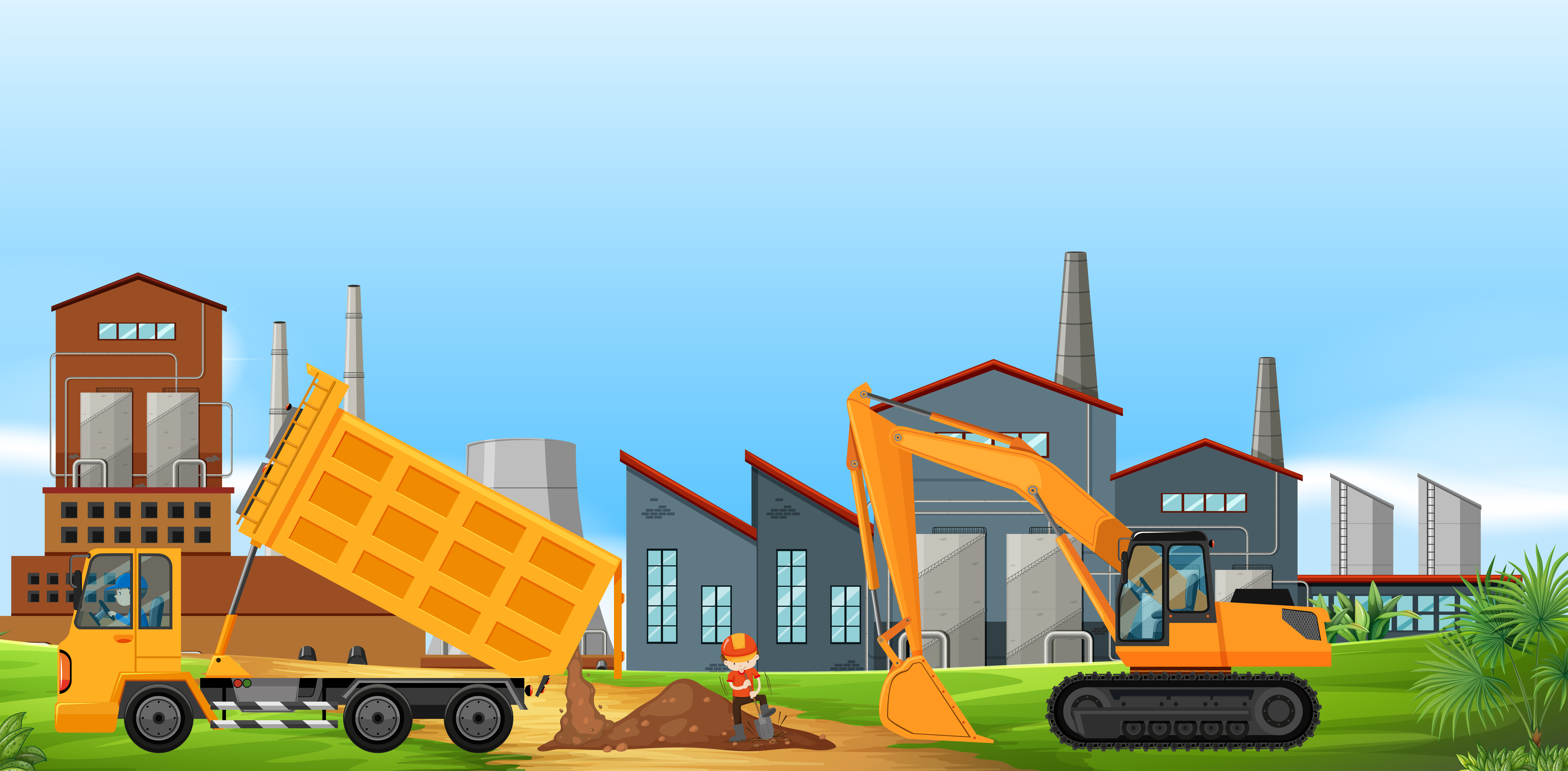 Two construction trucks working in factory field 669164 - Download Free