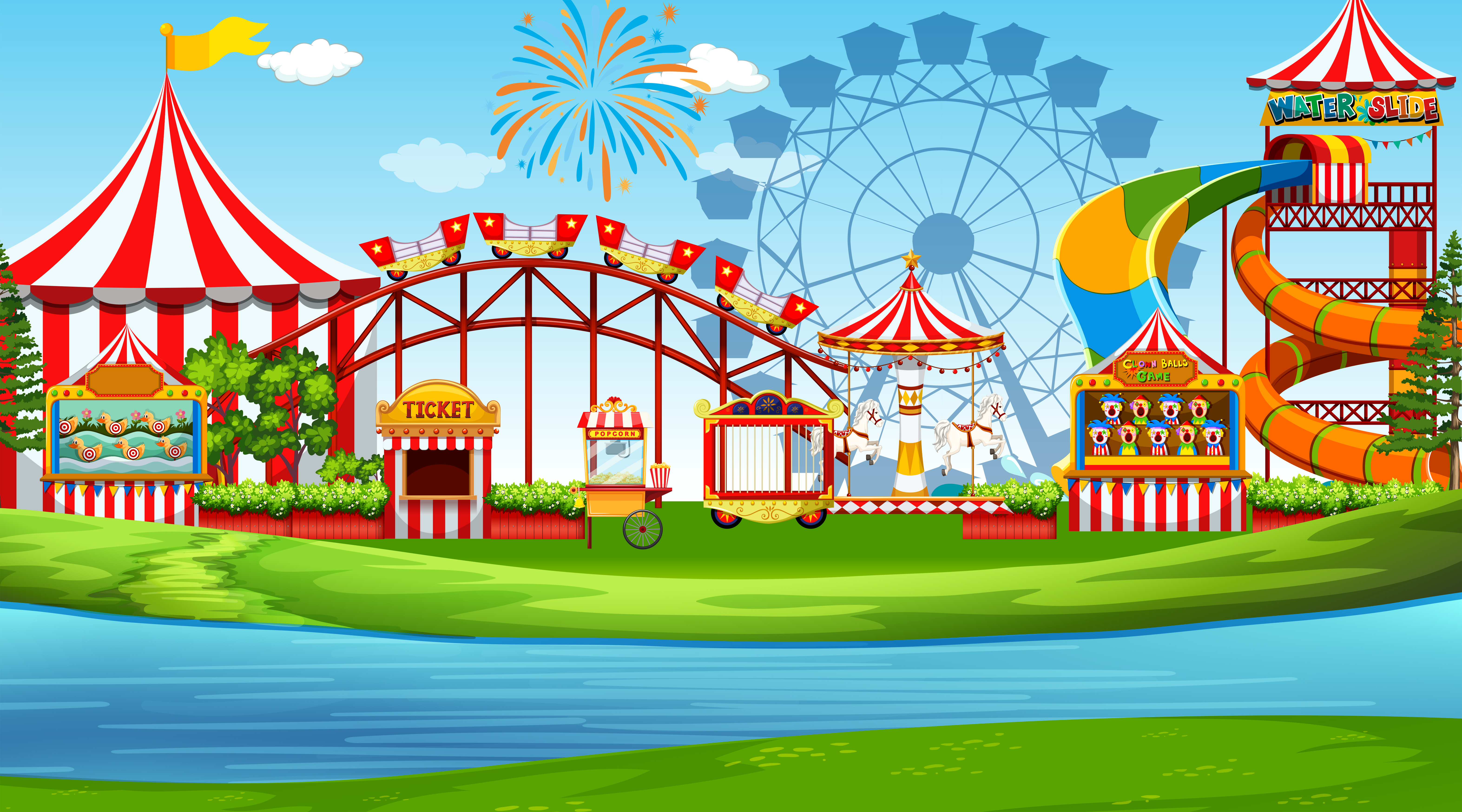 An amusement park scene 669172 Vector Art at Vecteezy