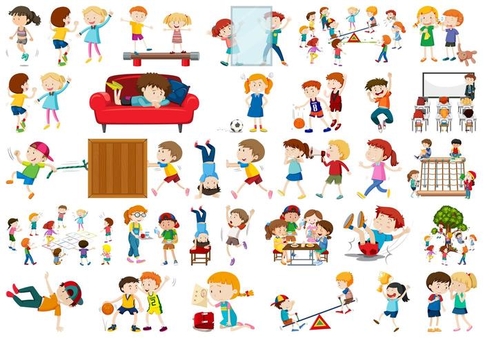 Set of active children characters vector