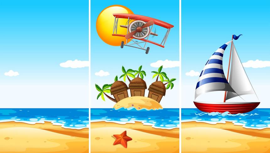 Set of three beach scenes  vector