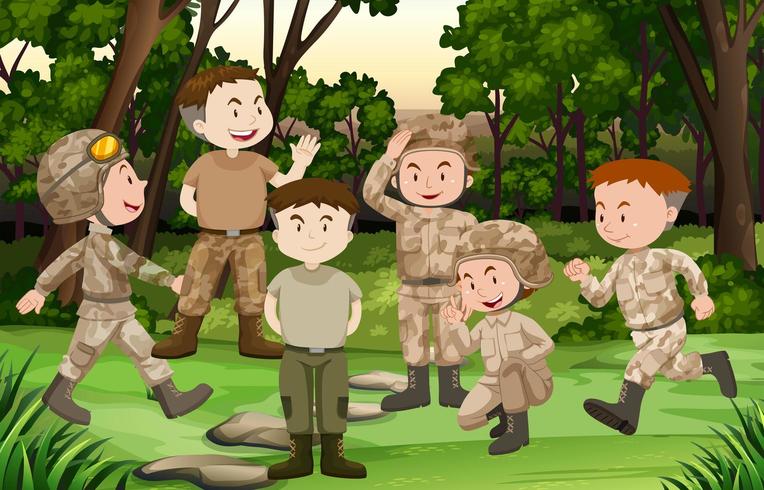 Group of soldiers in the forest vector