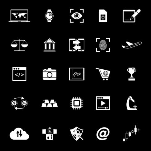 Iconos de tecnología de información sobre fondo negro vector