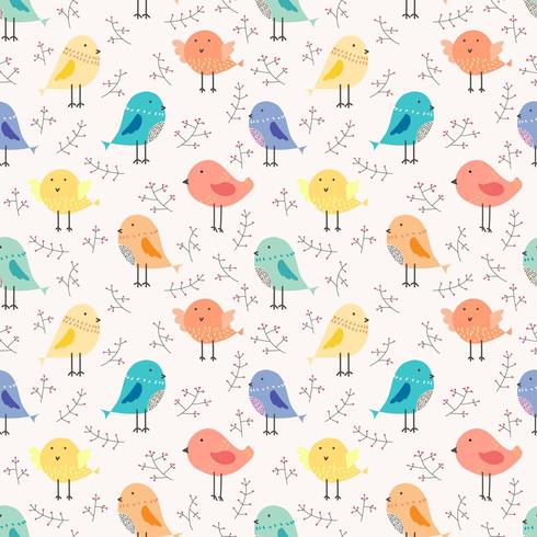 Cute bird and twigs seamless pattern background vector