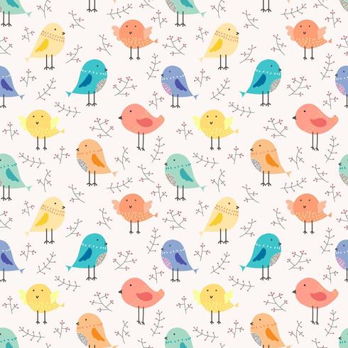 Cute bird and twigs seamless pattern background vector