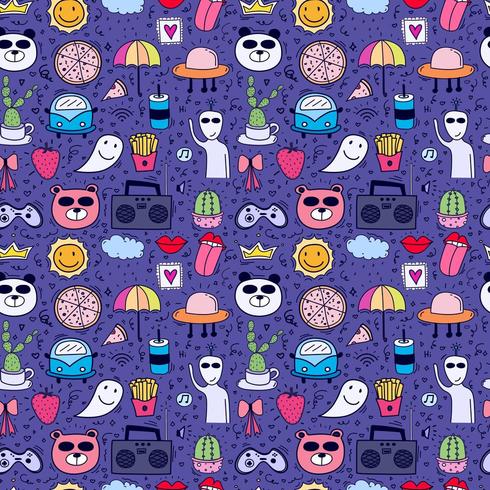 Trendy Doodle Cartoon Seamless Pattern Background  vector