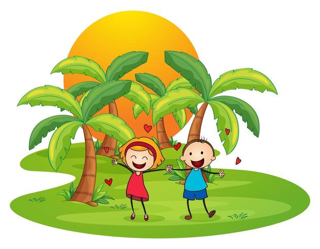 An island with a happy cartoon couple vector