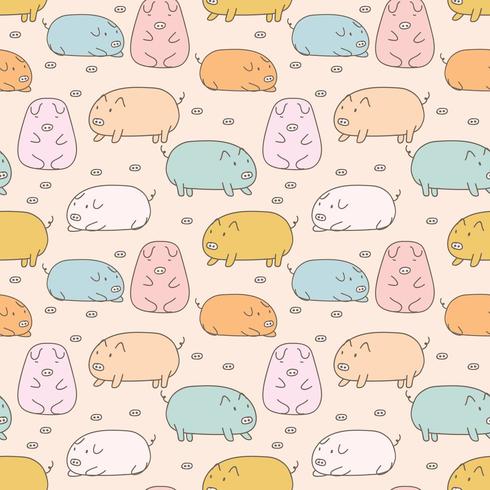 Hand Drawn Cute Pig Seamless Background vector