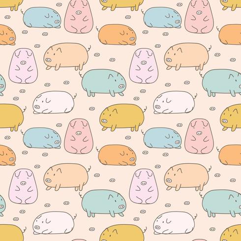 Hand Drawn Cute Pig Seamless Background vector