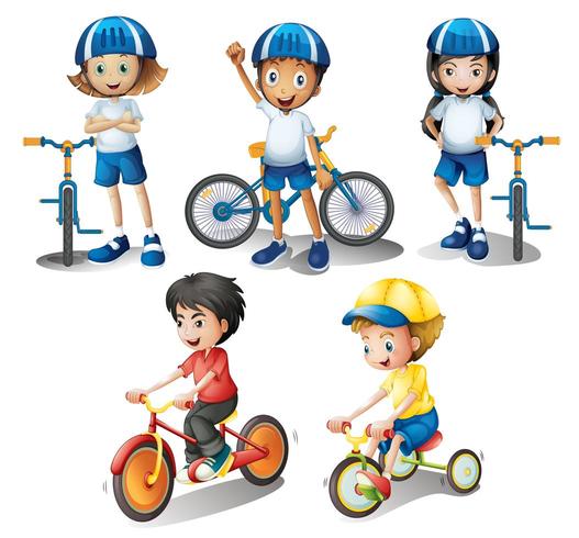 Niños con sus bicicletas vector