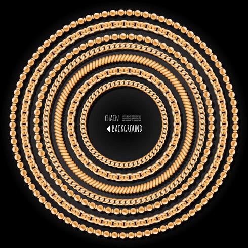 Gold chains round frame template on black background vector