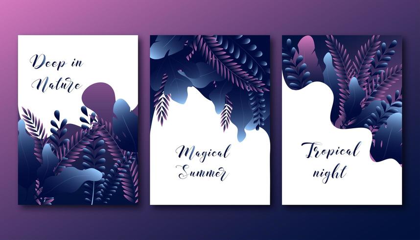 Summer posters set with abstract trendy gradient forest leaves vector