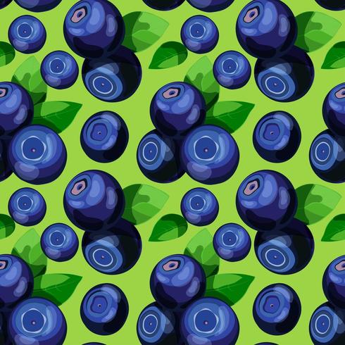 Fresh juicy blueberries with leaves seamless pattern vector