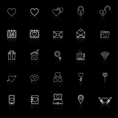 Iconos de línea de amor con reflejo vector