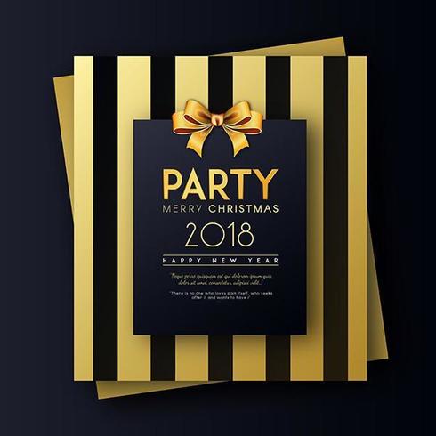 Golden on Black Merry Christmas and Happy New Year 2018 Party Invitation Card vector