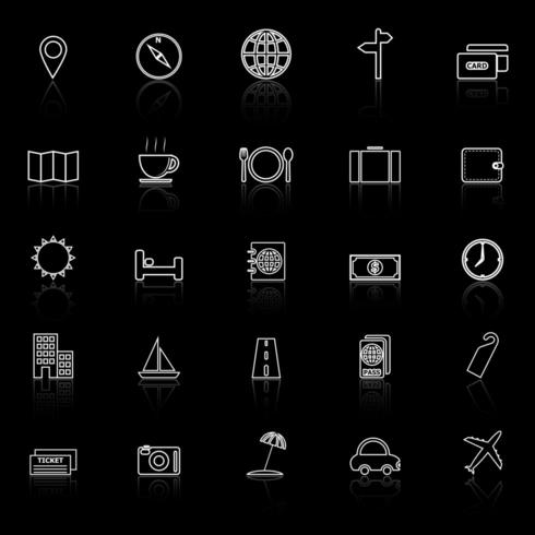 Iconos de línea de viaje con reflejo vector