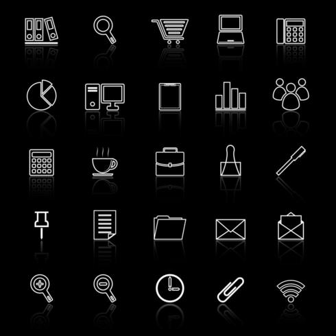 Office line icons with reflection vector