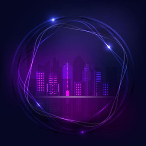 Neon night city design vector