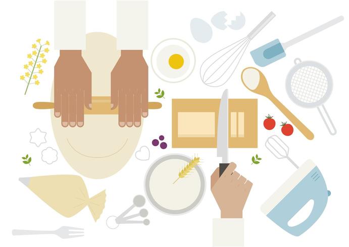 Top view of Hands cooking on table top vector