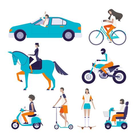 People and vehicles set vector