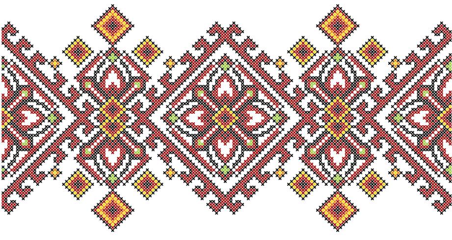 Ukrainian ethnic style cross stitch embroidery geometric pattern vector