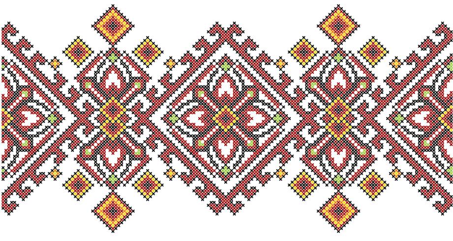 Ukrainian ethnic style cross stitch embroidery geometric pattern vector