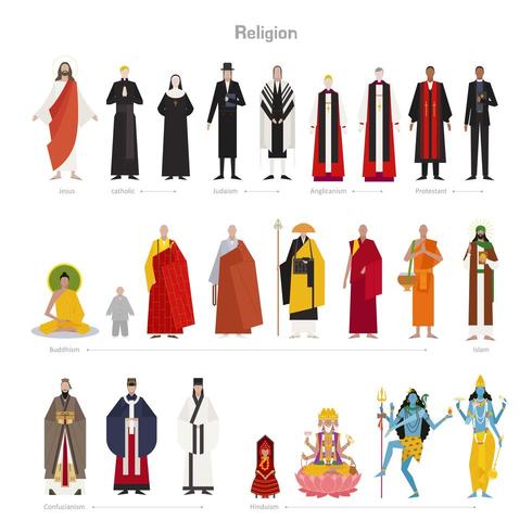 Dioses y sacerdotes de diversas religiones. vector