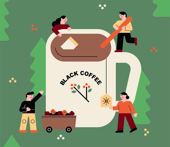 Gente haciendo café en taza gigante vector