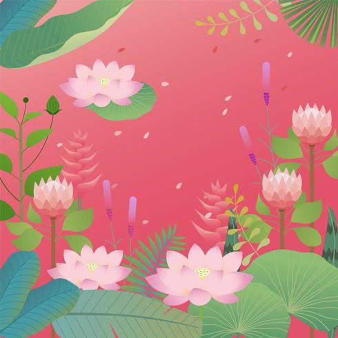 Tropical leaves and lotus flower background design vector