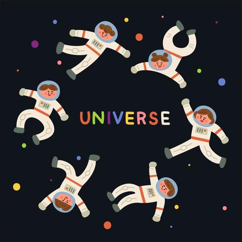 Characters wearing space suits floating in space vector