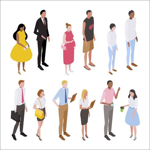 Isometric people character set top view vector