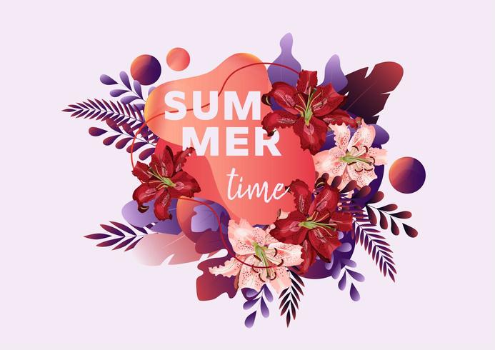 Banner de horario de verano con flores de lirio vector