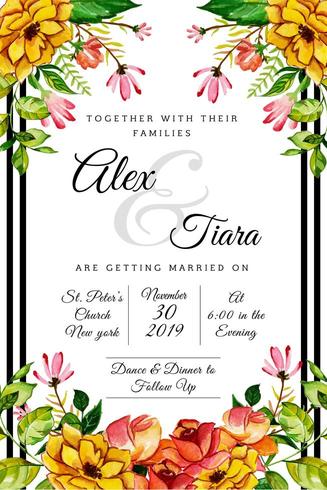 Tarjeta de invitación de boda floral acuarela vector