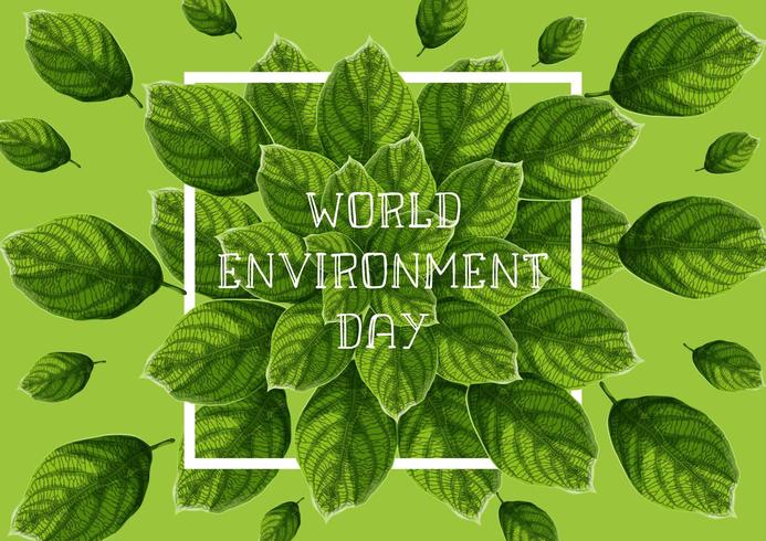 World Environment Day banner with green textured leaves vector