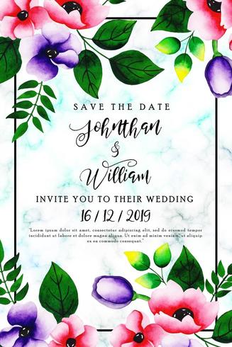 Watercolor Floral Wedding Invitation Card vector