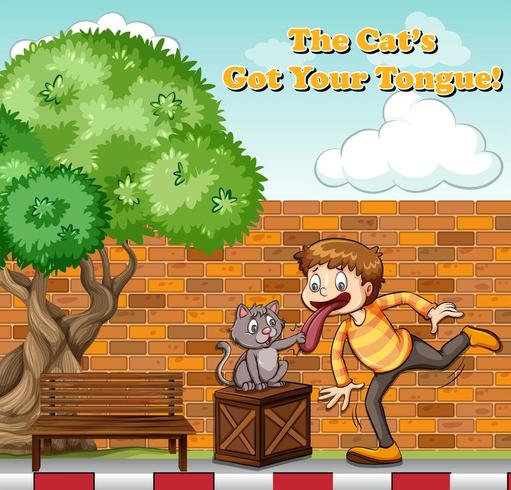 Redewendungsplakat Für Katze Hat Ihre Zunge Download