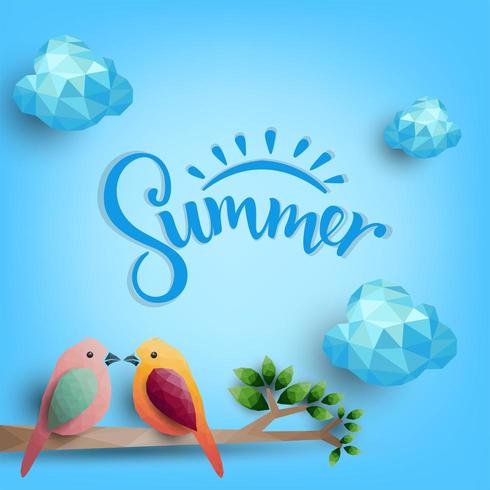 Birds on branch made from polygonal shapes vector