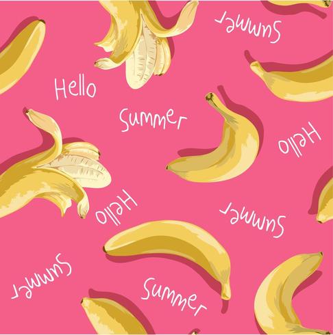 banana seamless pattern on pink background vector