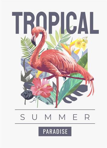 lema tropical con flamenco en la naturaleza vector