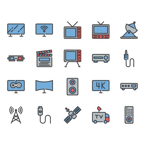 Conjunto de iconos relacionados con la televisión vector