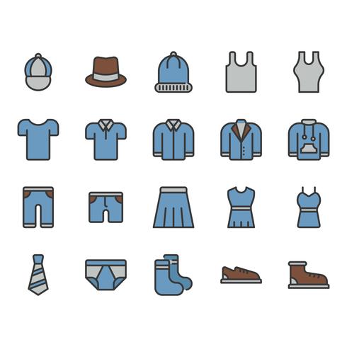 Clothes and accessories related icon set vector