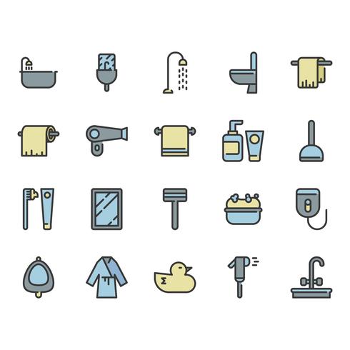 Bathroom related icon set vector