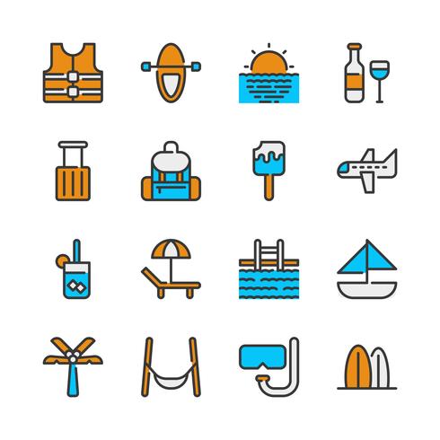 Summer and vacation icon set vector