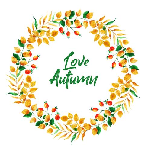Beautiful Watercolor Autumn Leaves Wreath vector