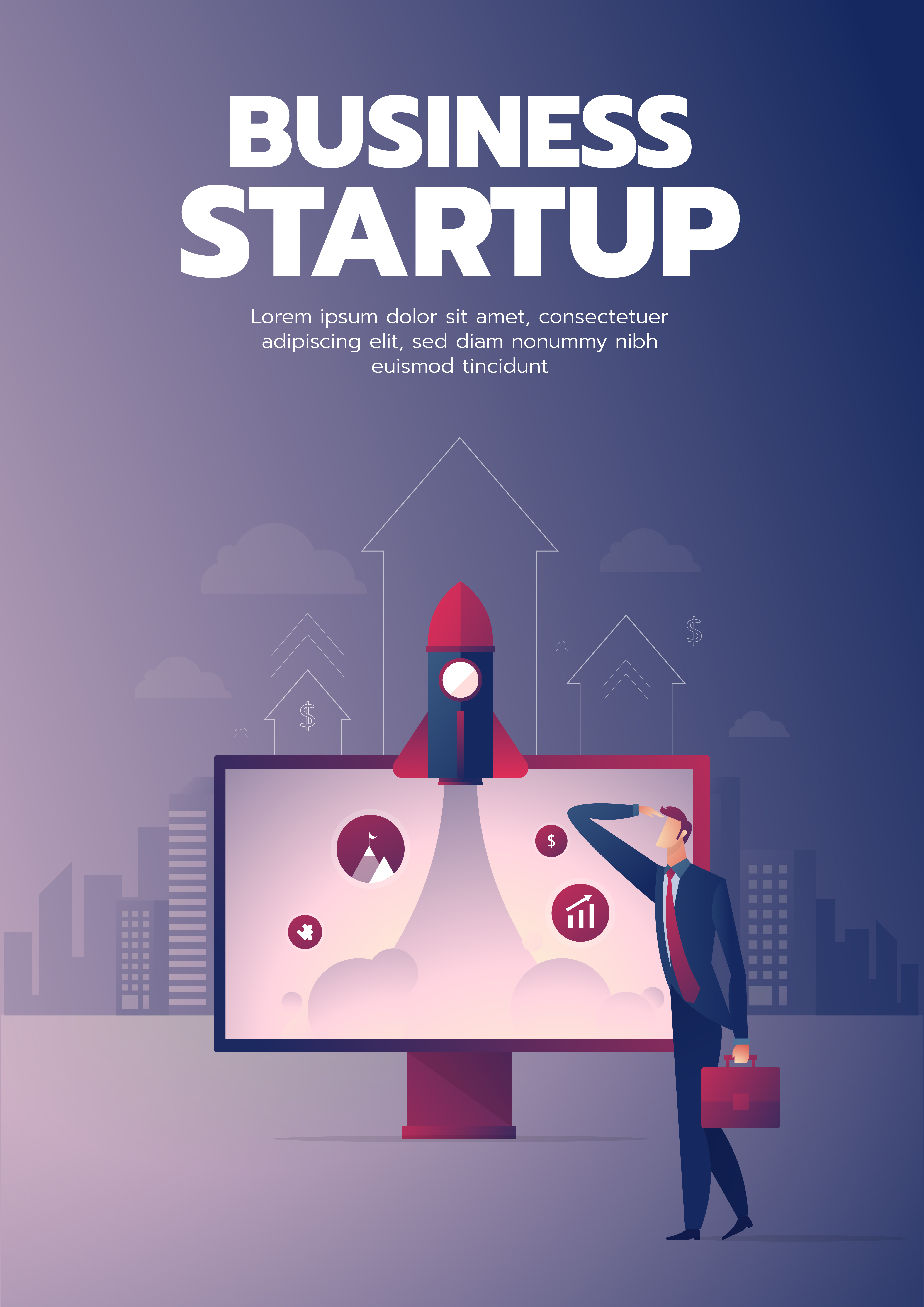 Businessman startup poster with text 669991 Vector Art at Vecteezy