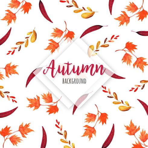 Hermoso fondo de hojas de otoño acuarela vector