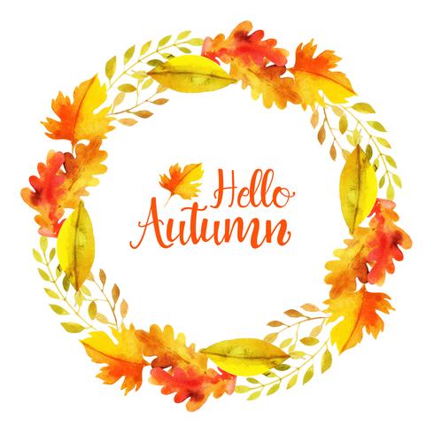 Beautiful Watercolor Autumn Leaves Wreath vector