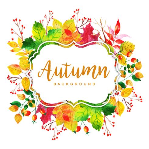 Beautiful Watercolor Autumn Leaves Frame vector