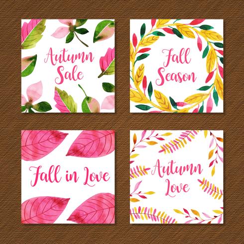 Beautiful Watercolor Autumn Cards Collection vector